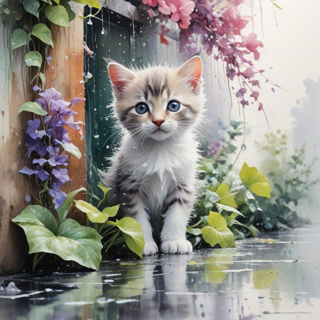 Charming Urban Oasis with Playful Kitten