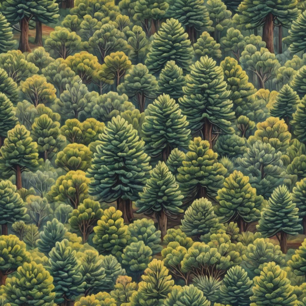 Araucaria Tree Field in Oil and Gouache