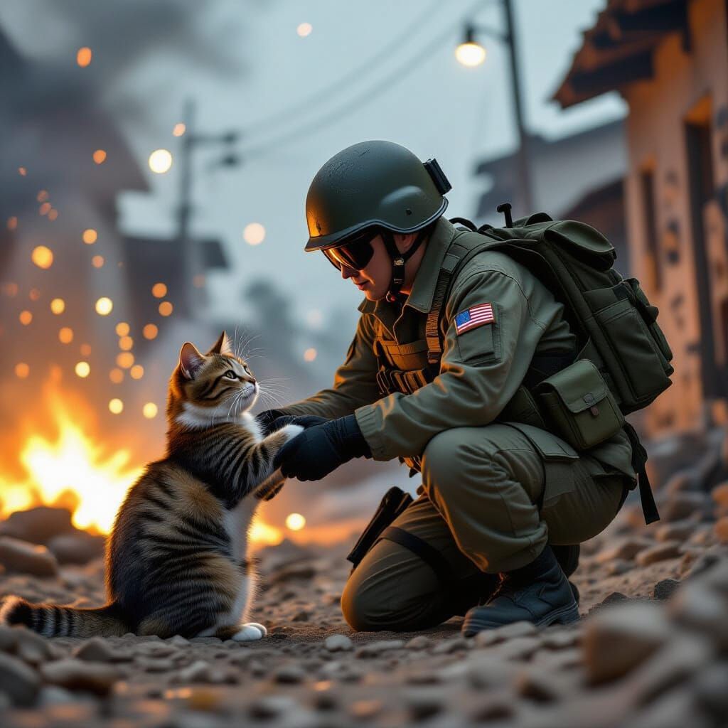 Cat Soldier Rescue: Battlefield Companion in Danger