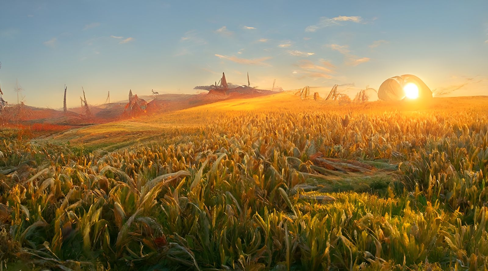 Golden Hour Crop Field in Neo-Futurism Style