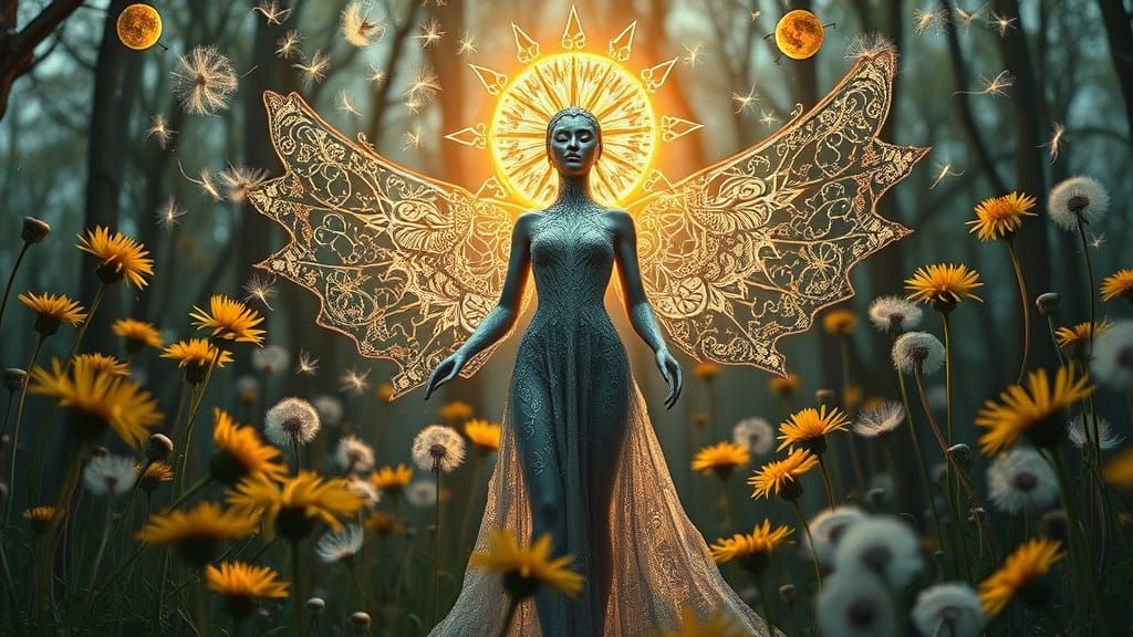 Ethereal Being Radiating Light in Cosmic Bio-Art