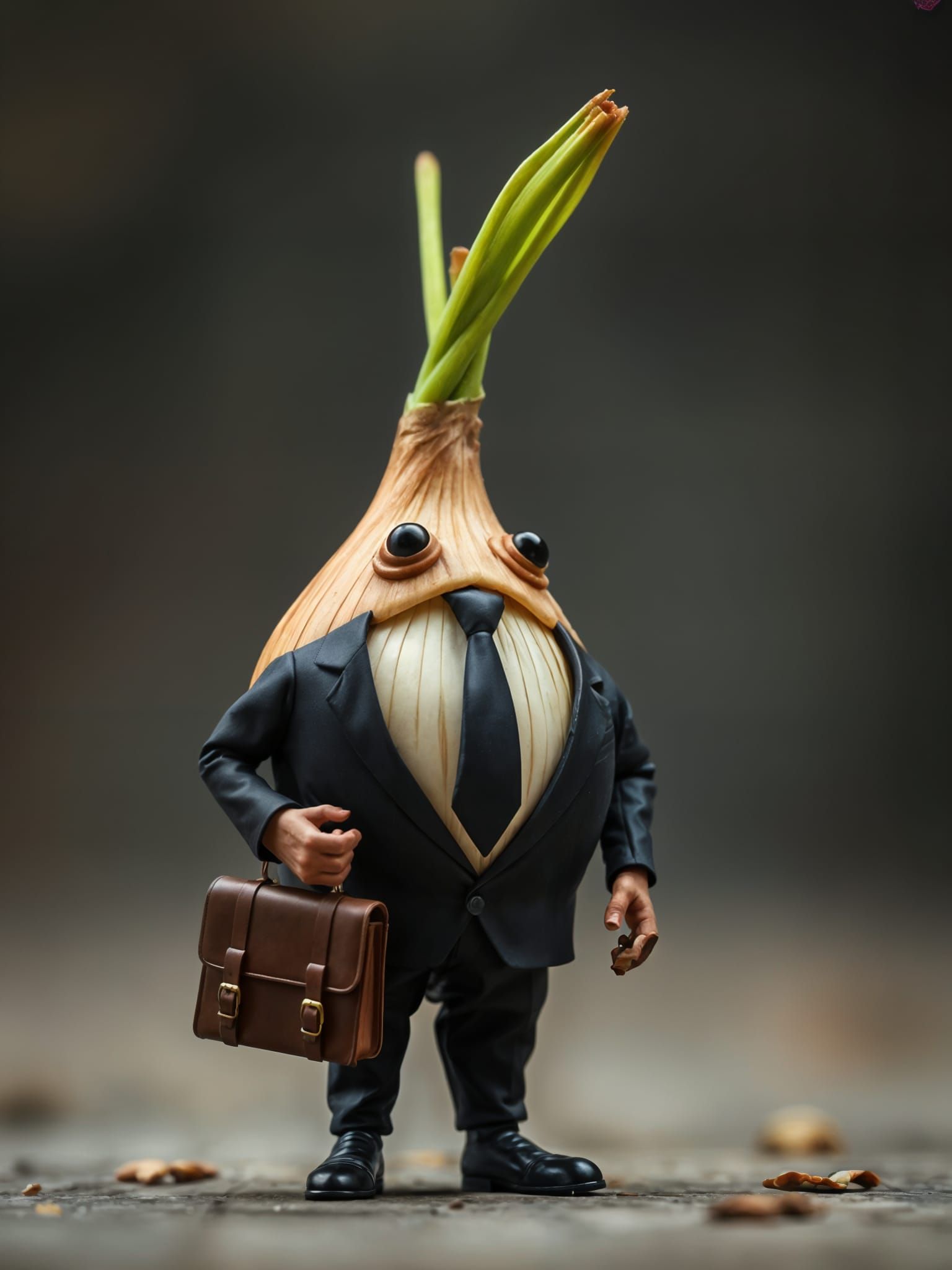 Anthropomorphic Onion in Suit with Satchel