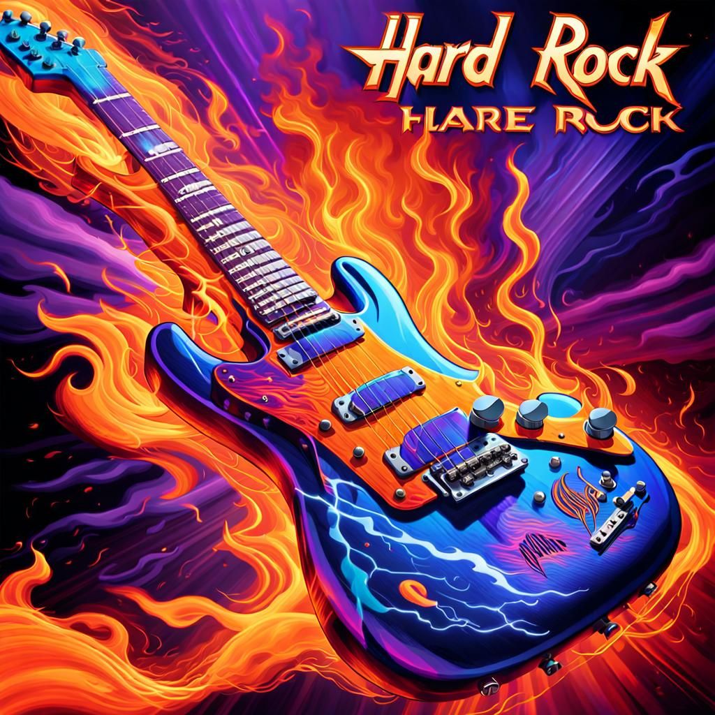 Electric Flames Guitar: Hard Rock Album Cover Art