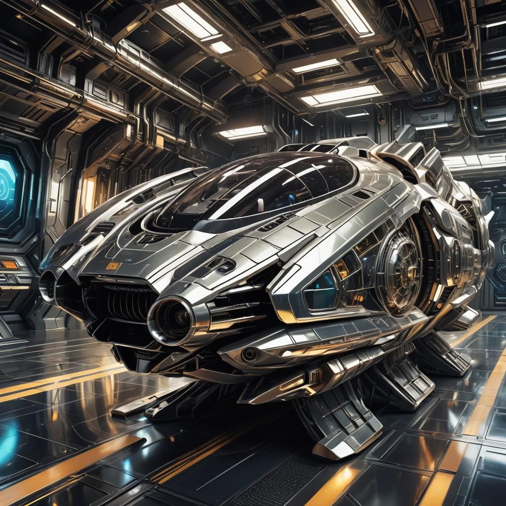 Futuristic Spacecraft with Glowing Dock in Sci-Fi Style