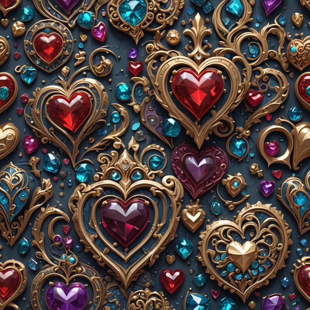 Diamond Heart Carvings in Detailed Matte Painting