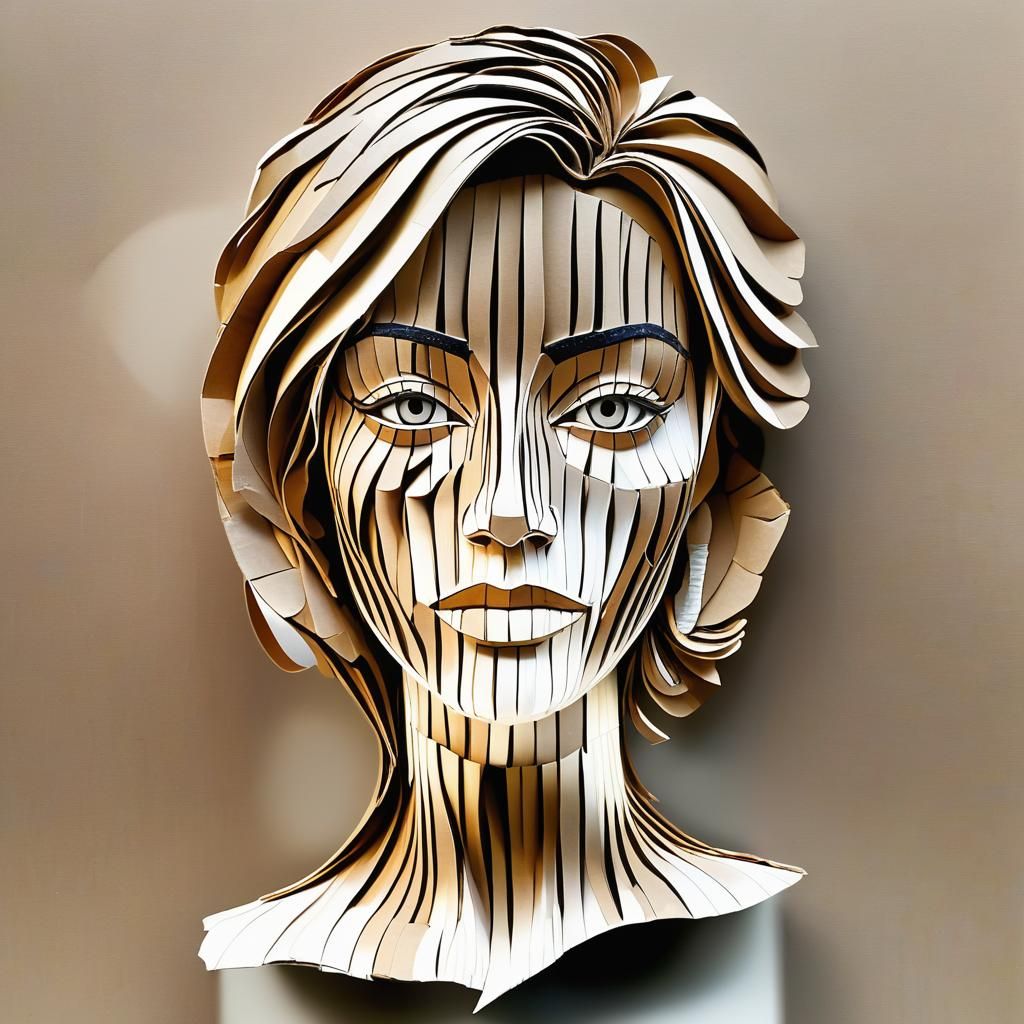 Cardboard Sculpture of a Woman in Naive Style