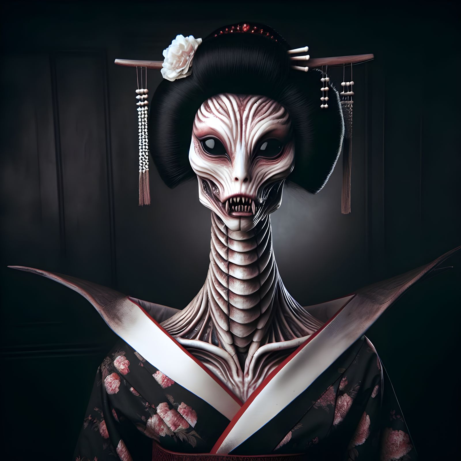Gothic Geisha Entity in Dark Ambiance