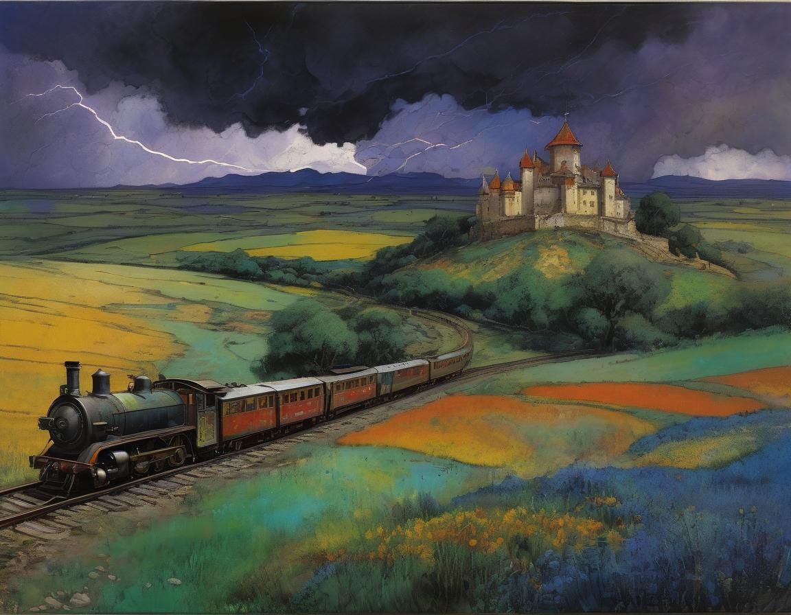 Stormy Countryside Landscape in Impasto Style