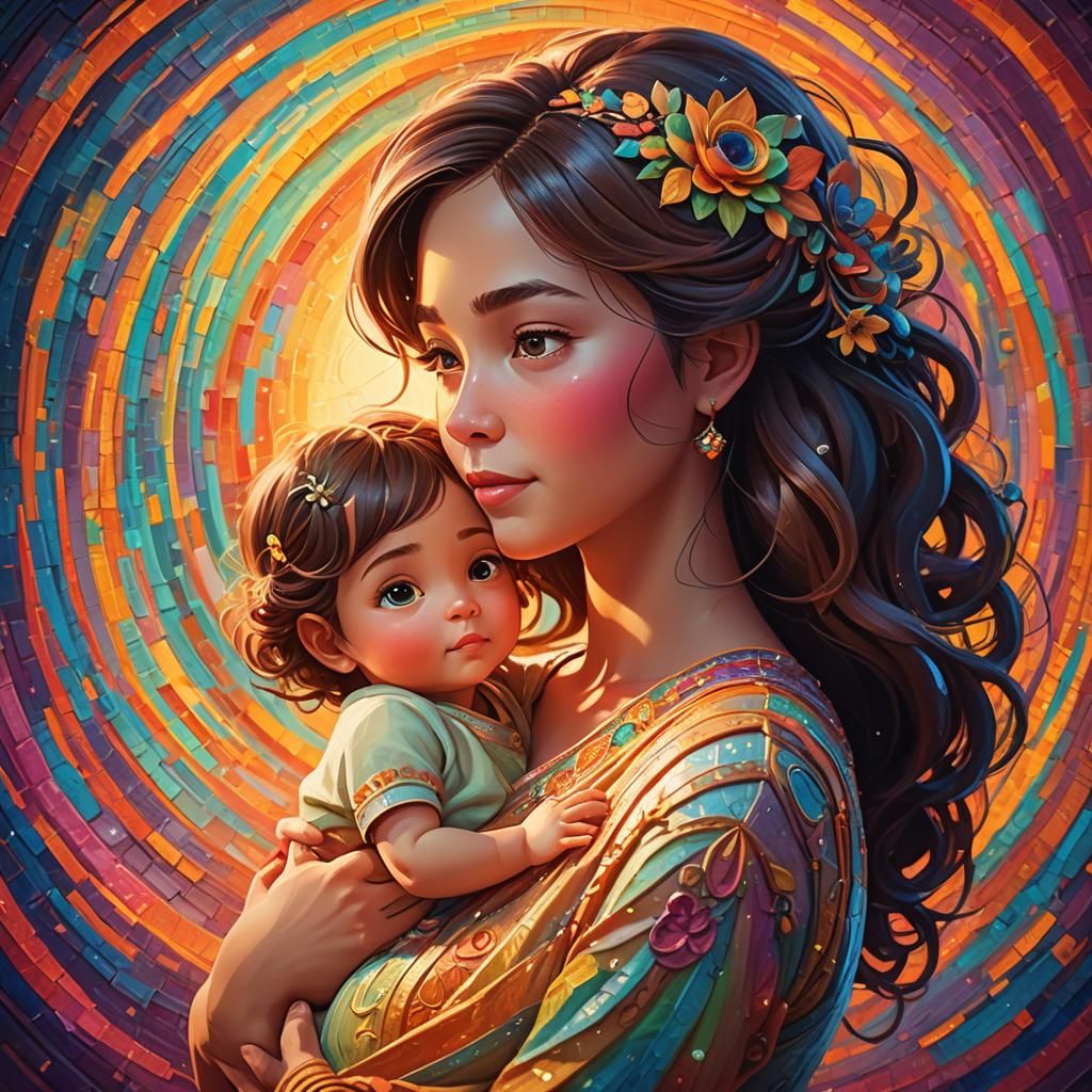 Serene Mother and Child in 3D Digital Art