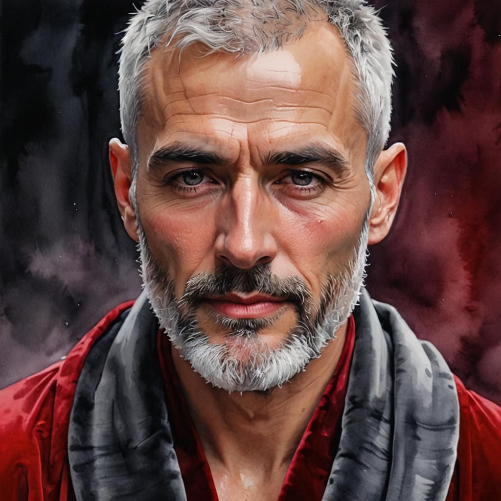 Expressionist Portrait: Handsome Man in Red Velvet Robe