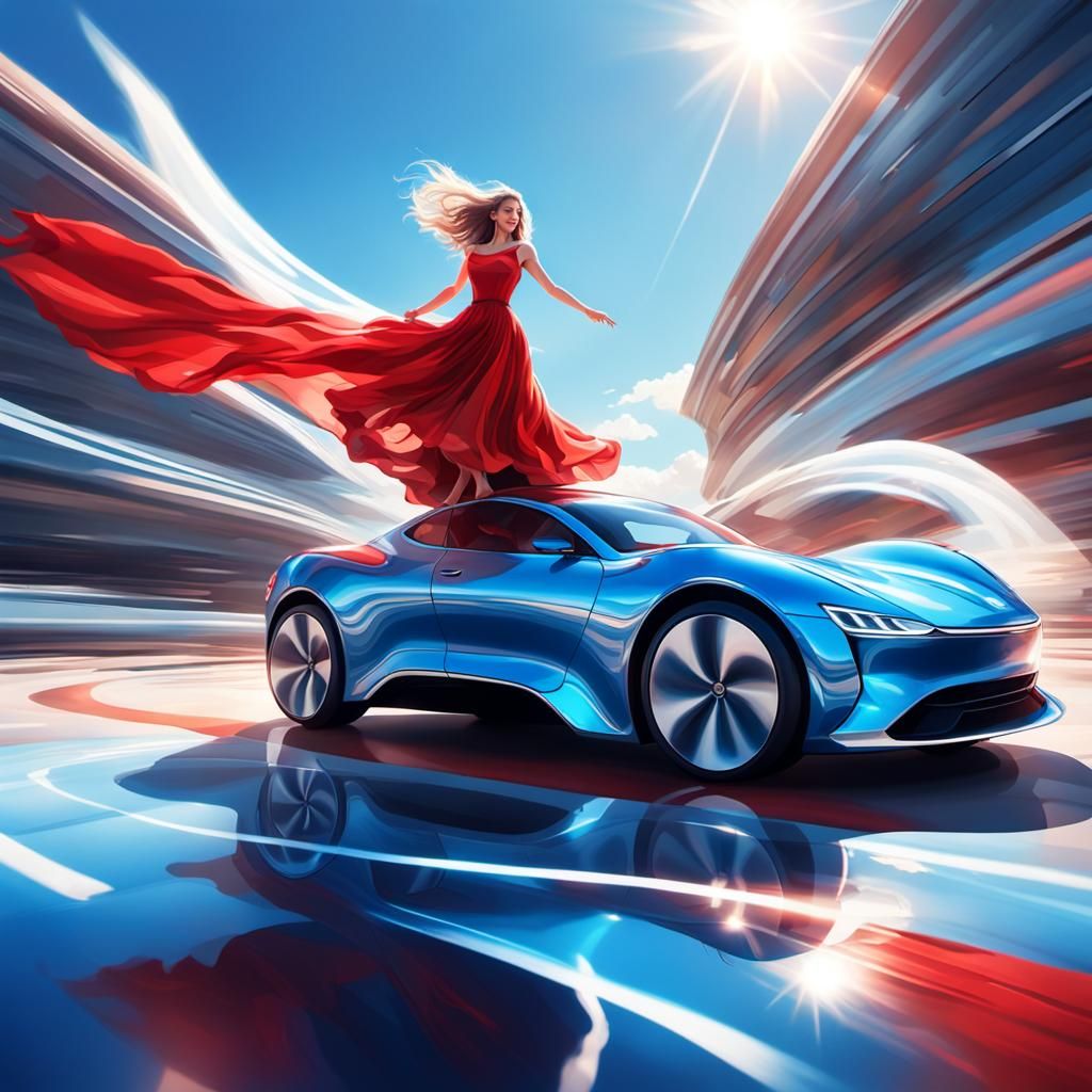 Futuristic Flying Car with Dancing Goddess: Digital Art