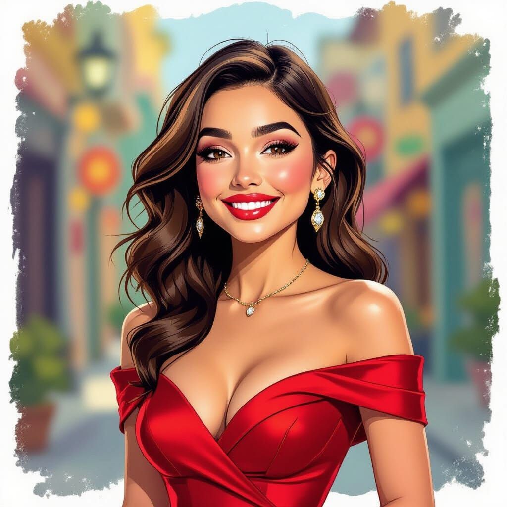 Whimsical Caricature of Ana de Armas in Hirschfeld Style