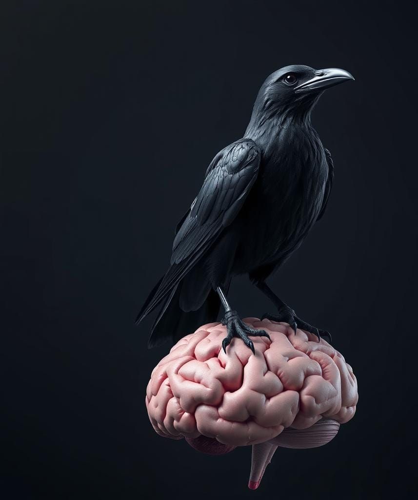 Crow Standing on Brain: Hyperdetailed Fantasy Art