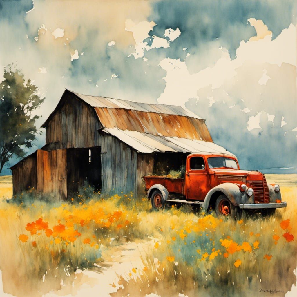 Mail Pouch Barn with Vintage Truck