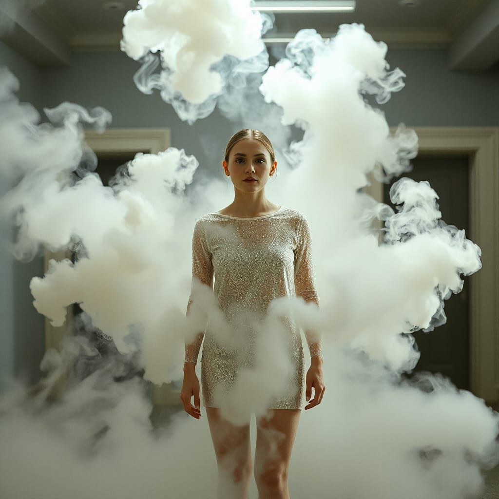 Woman Dissipating into Smoke and Dust