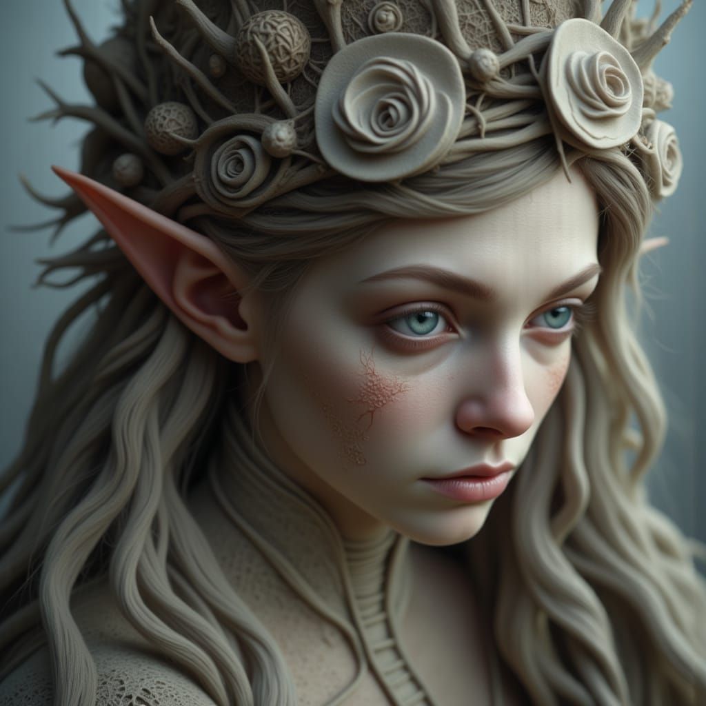 Ethereal Gothic Elf Maiden with Dark Circles and Red-Rimmed ...