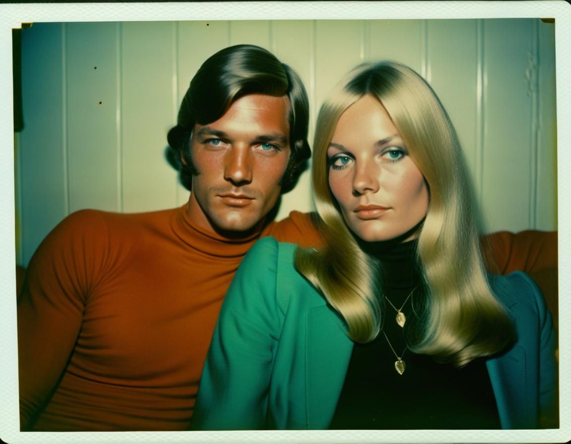 Vintage Polaroid Photo of a Couple in 1970s Style