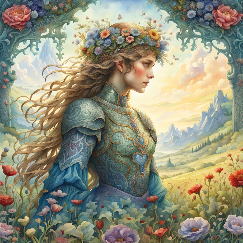 Epic Watercolor Heart in Flowered Meadow