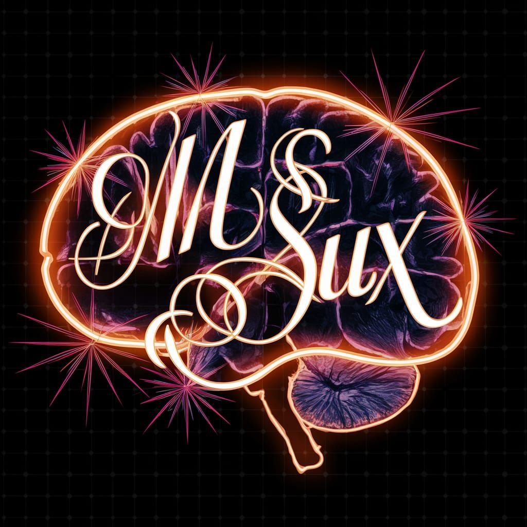 Calligraphic Brain Scan in Neon MRI Style