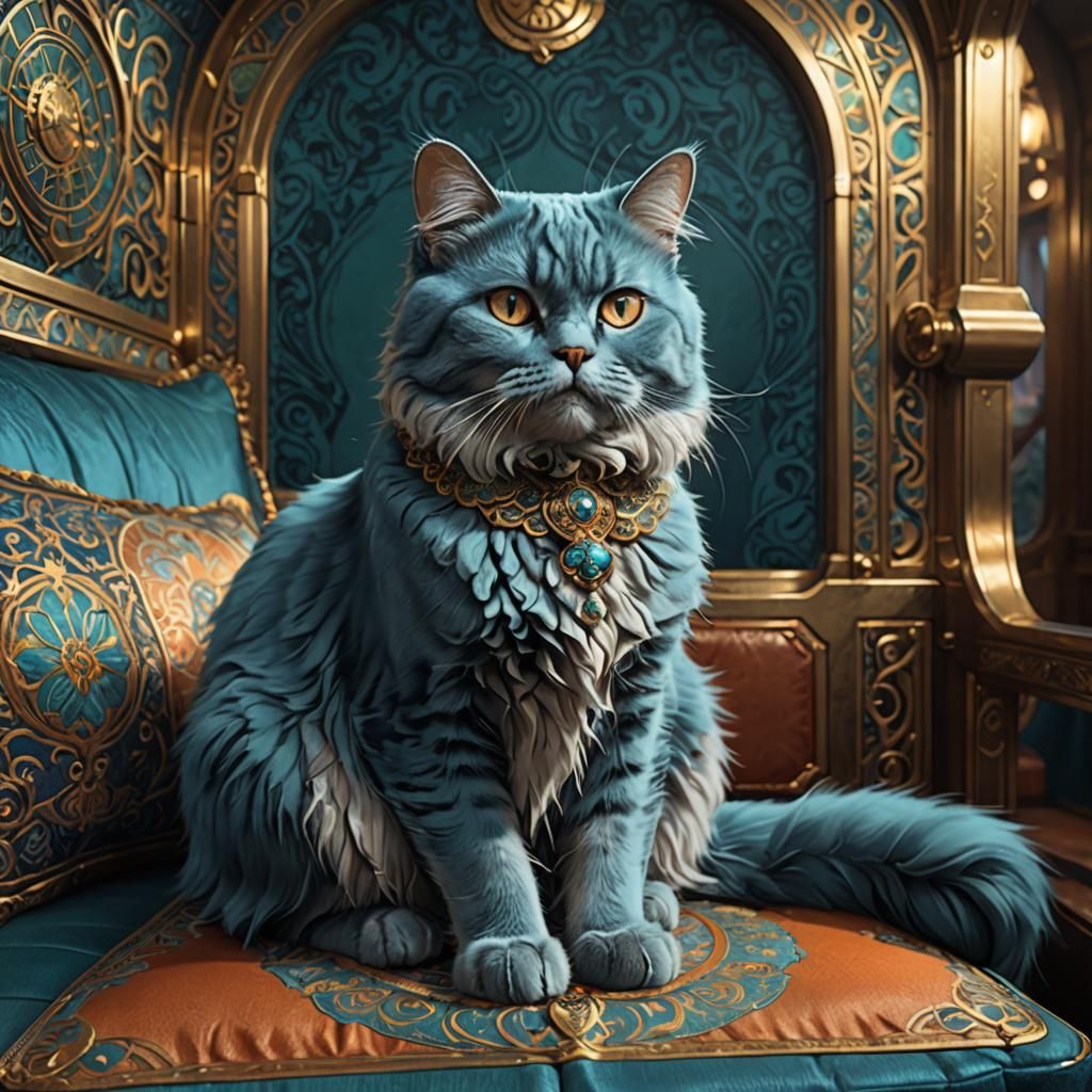Blue Persian Cat on the Orient Express