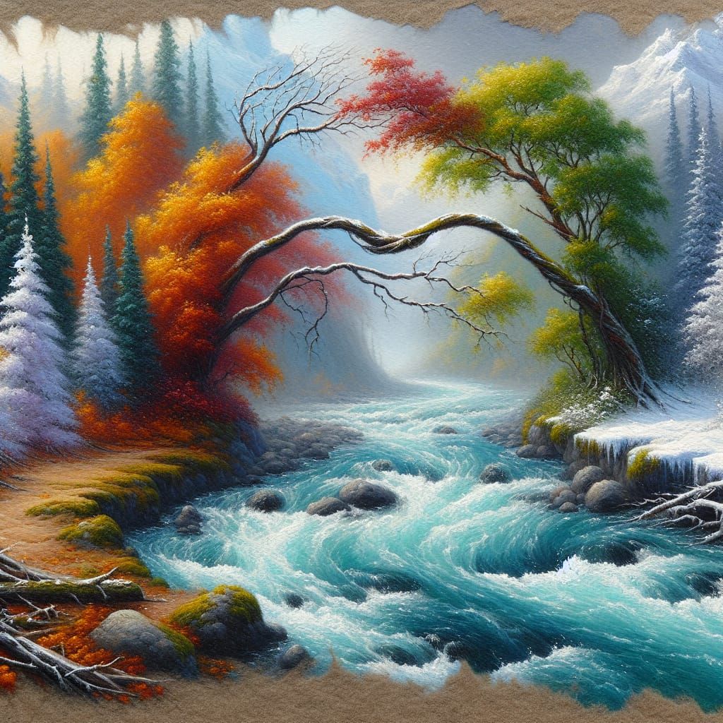 Autumn and Winter River in Impressionistic Style