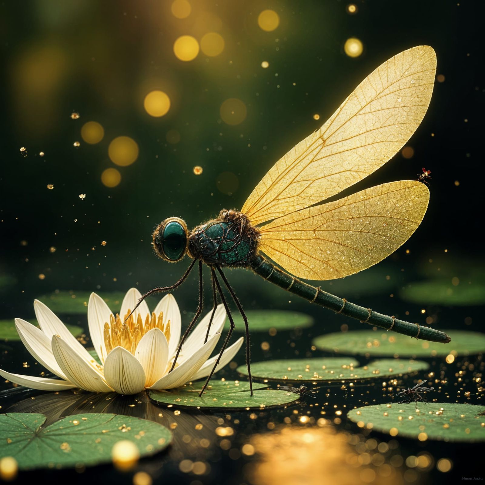 Surreal Jewel-Toned Dragonfly Takes Flight Amidst Sparkling....