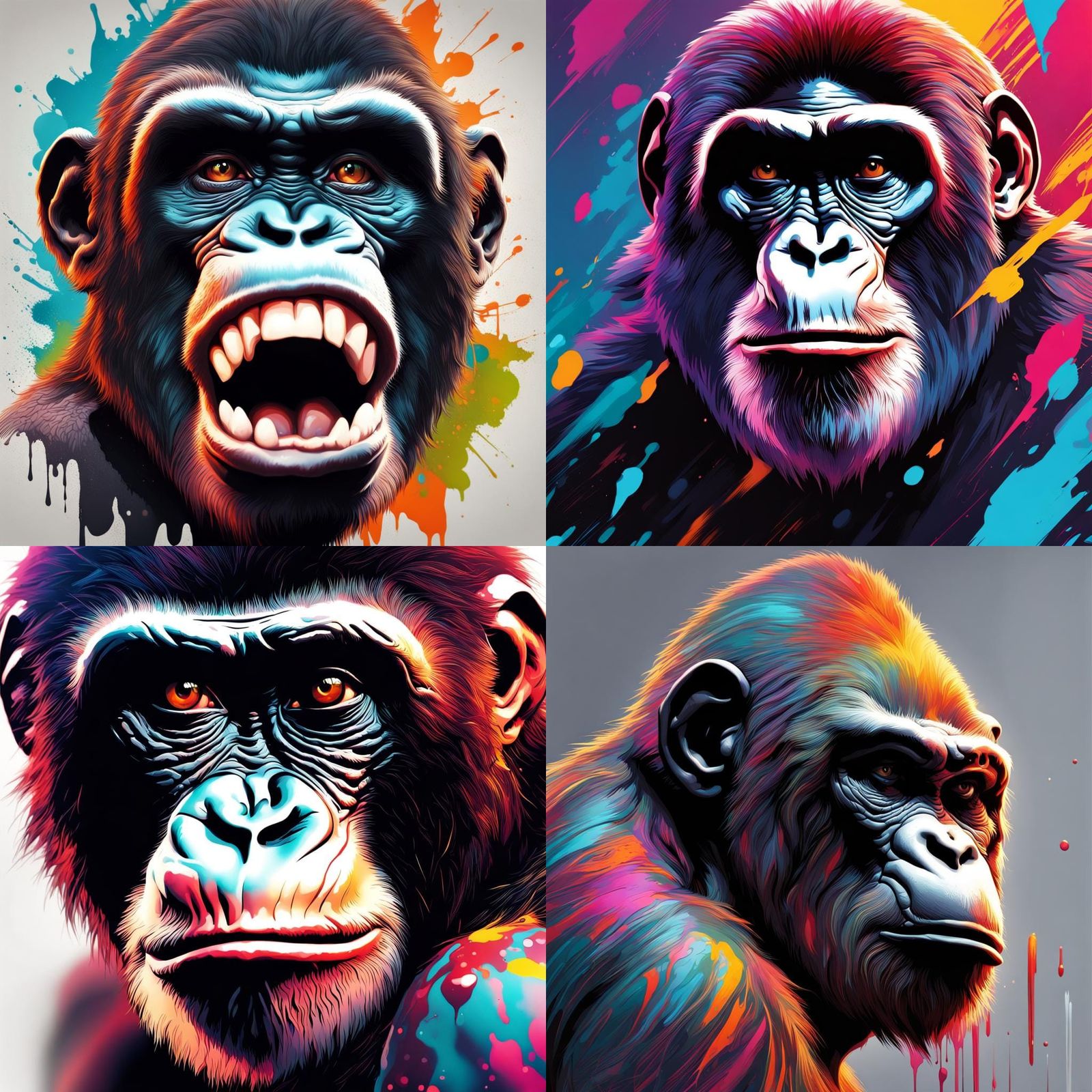 Hyperrealistic Ape Portrait in Splash Art Style