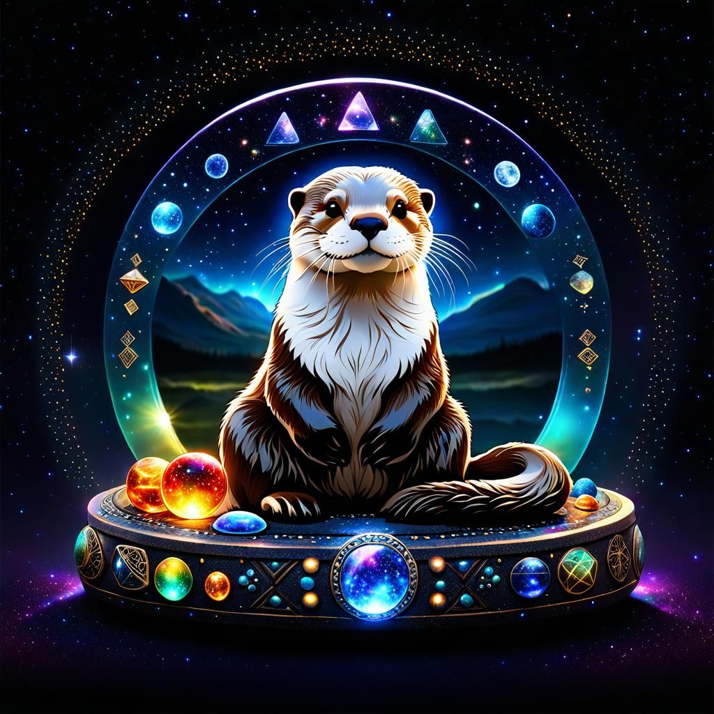 Mysterious Otter Under Starfield Sky in Luminism Style