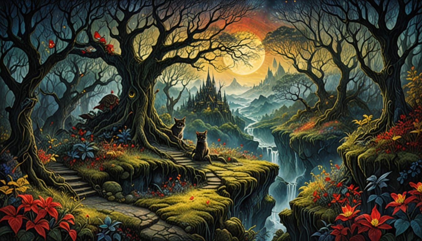 Eerie Forest Garden in Twilight Digital Art