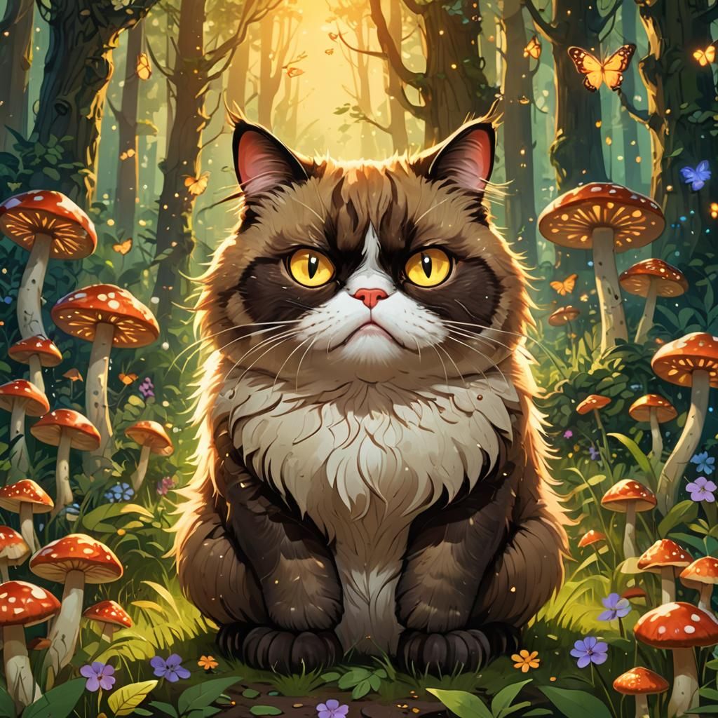 A Giant Grumpy cat as a pal from palworld Studio Ghibli