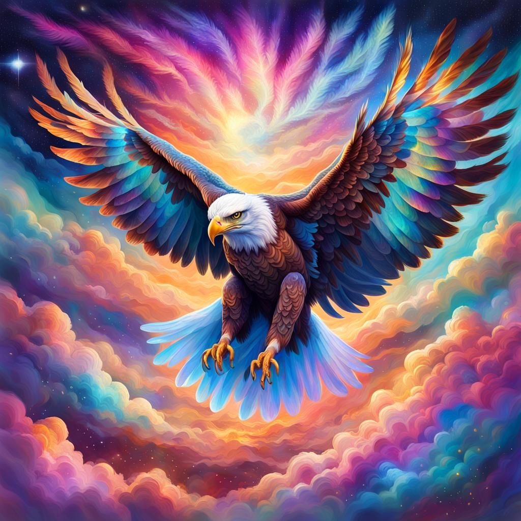 Majestic Eagle Soars Through Cloudy Sky