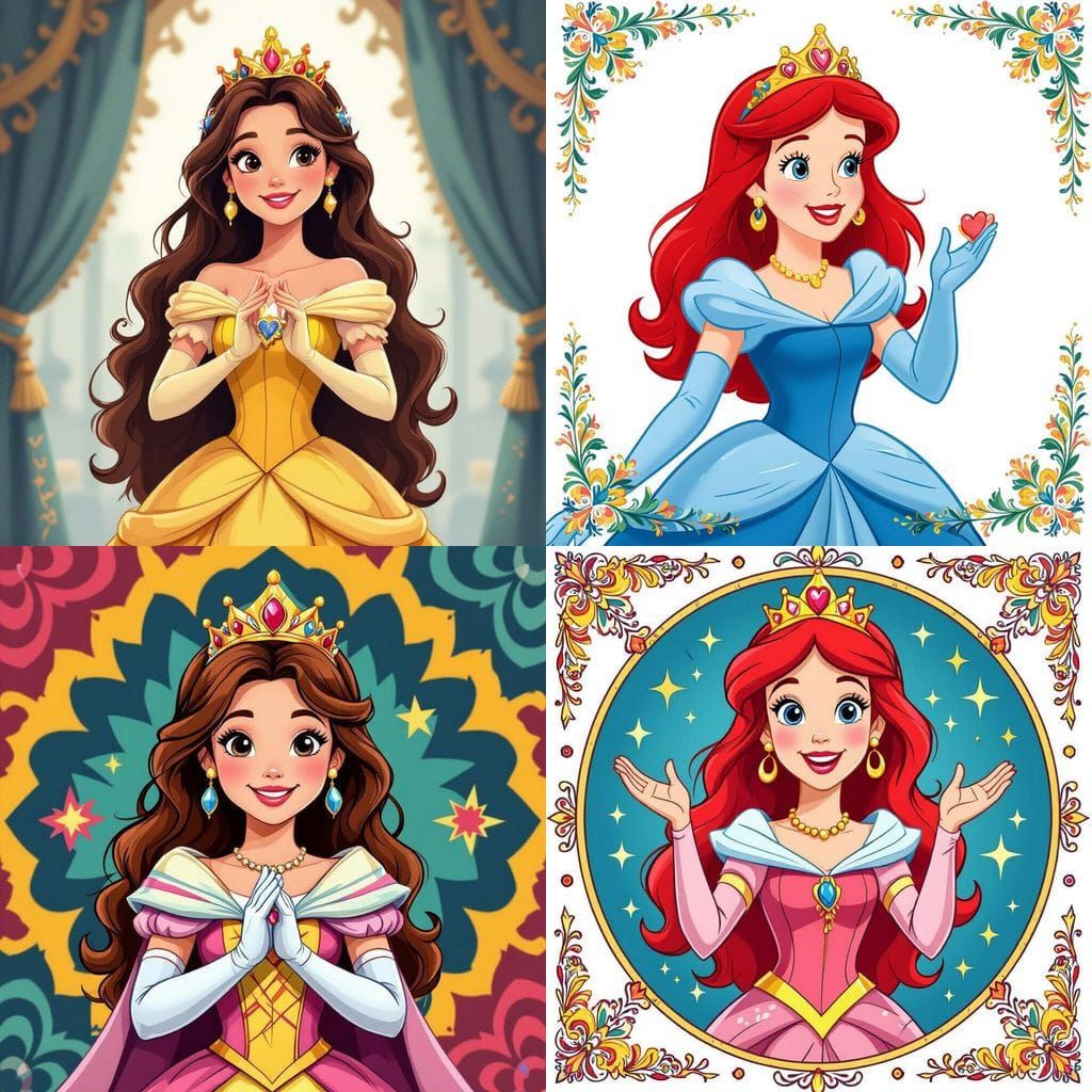 Cartoon Princess Making Heart Gesture in Bold Style