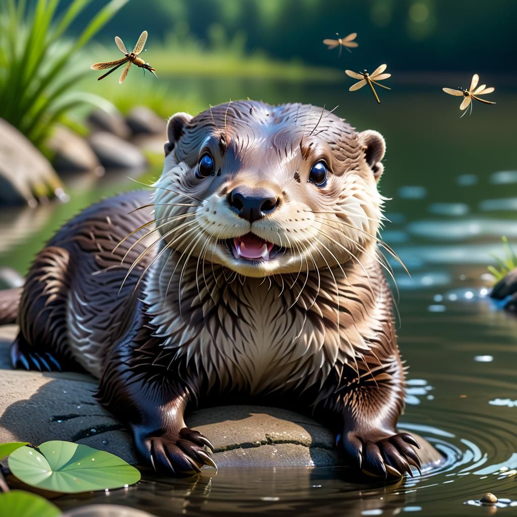Delightful Otter Portrait in Natural River Setting