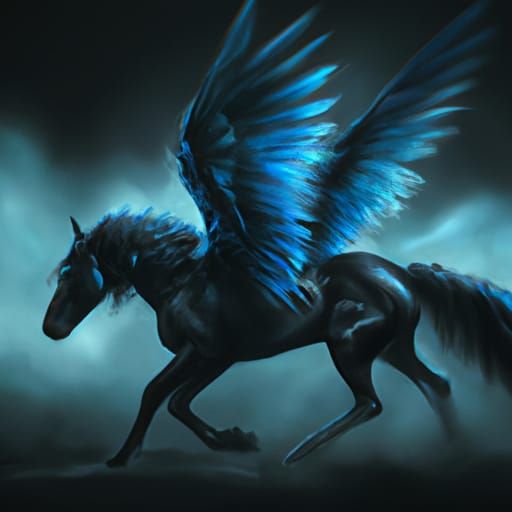 Epic Black Horse with Blue Wings: Digital Art