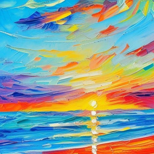 Beach Sunrise in Expressionist Impasto Style