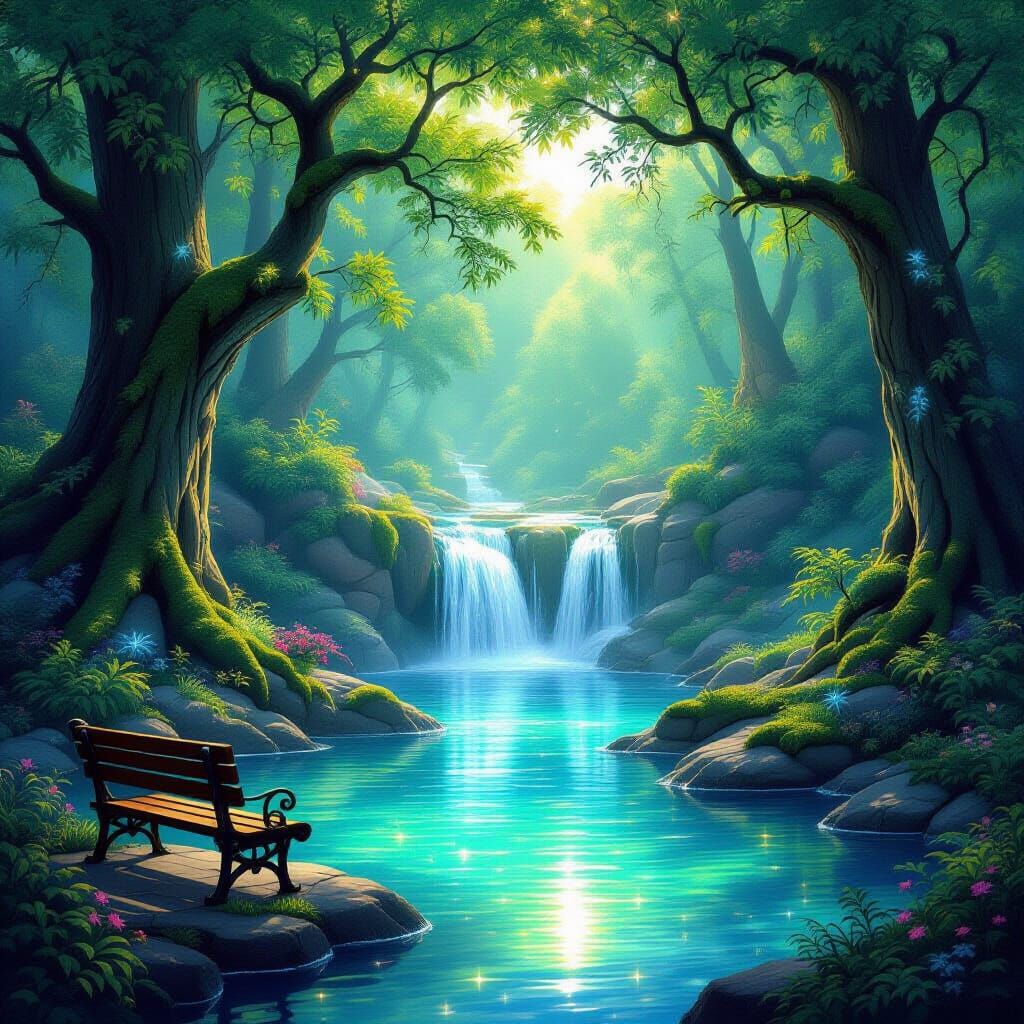 Enchanted Elven Glade with Waterfall