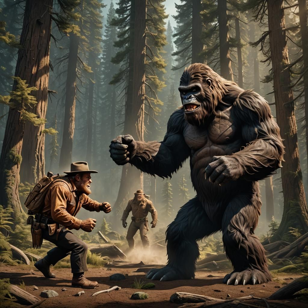 John Wayne Battles Bigfoot: Detailed Matte Painting
