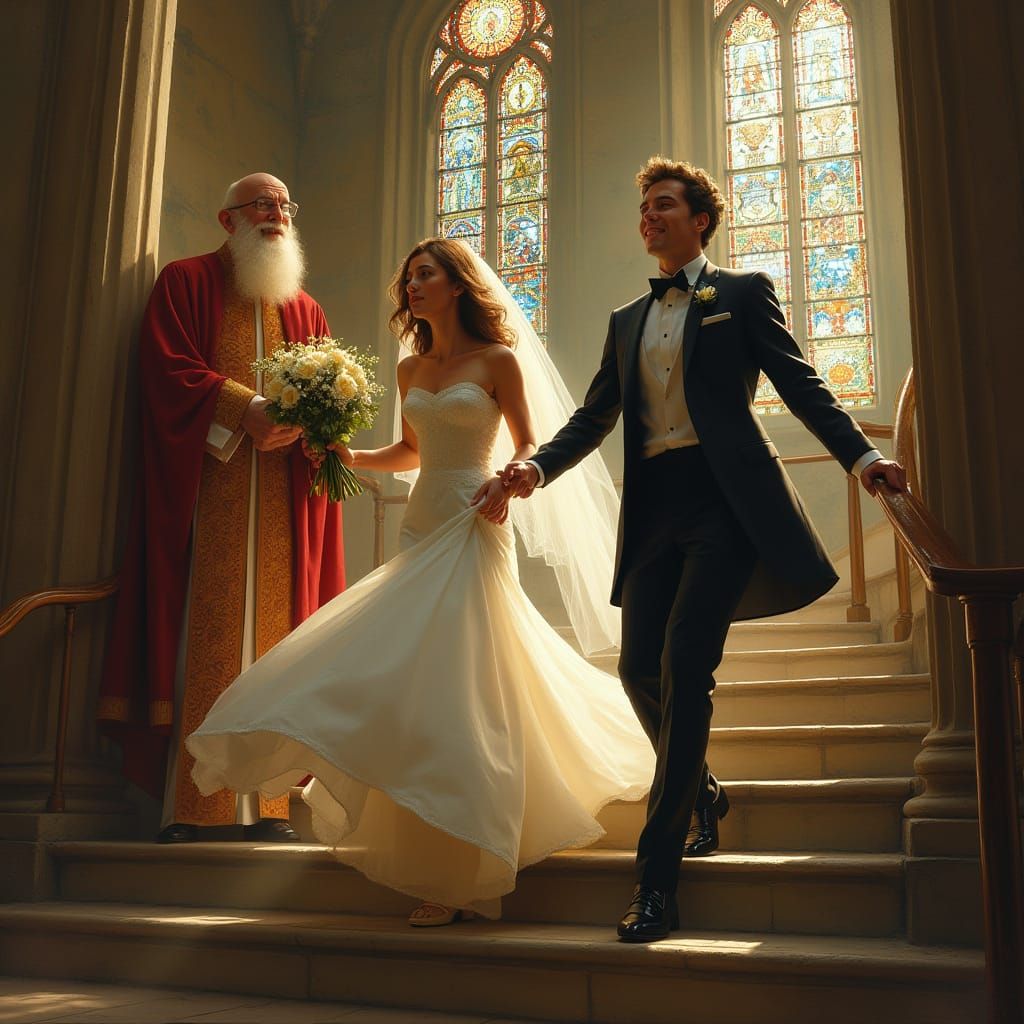 Dramatic Wedding Scene Unfolds in Grand Cathedral