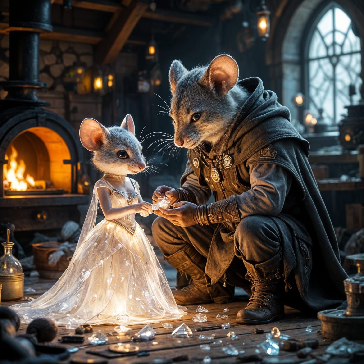 Anthropomorphic Mouse Crafts Shimmering Glass Dress for Kira
