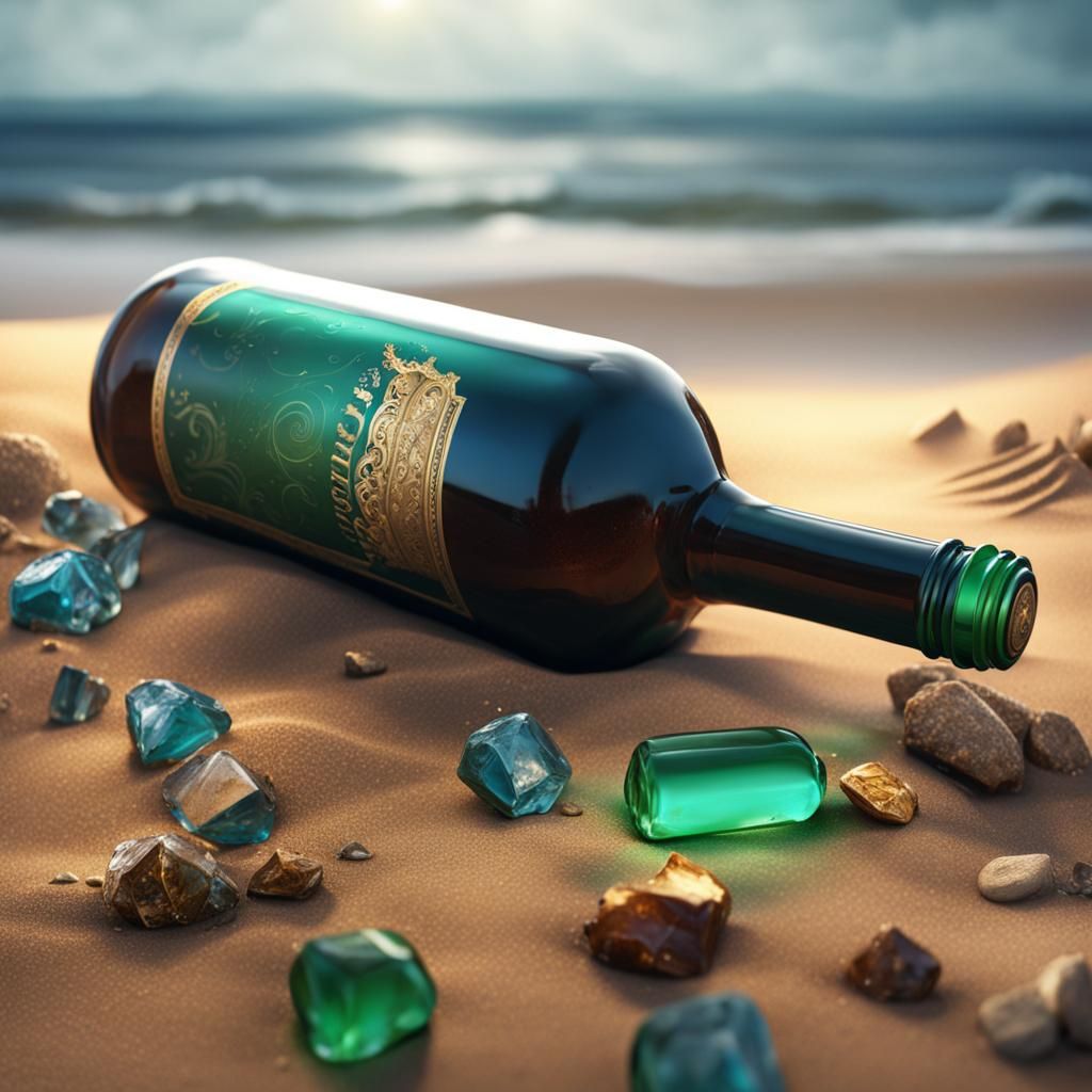 Broken Bottle on Beach: Detailed Matte Painting