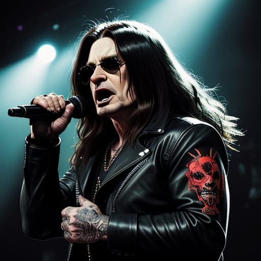 Ozzy Osbourne on Stage in Comic Book Style
