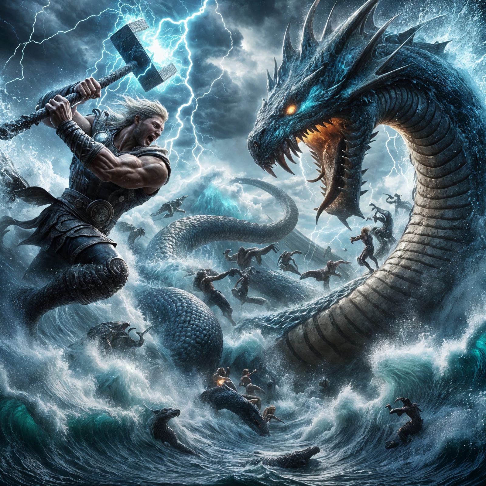 Thor battling Jormungandr