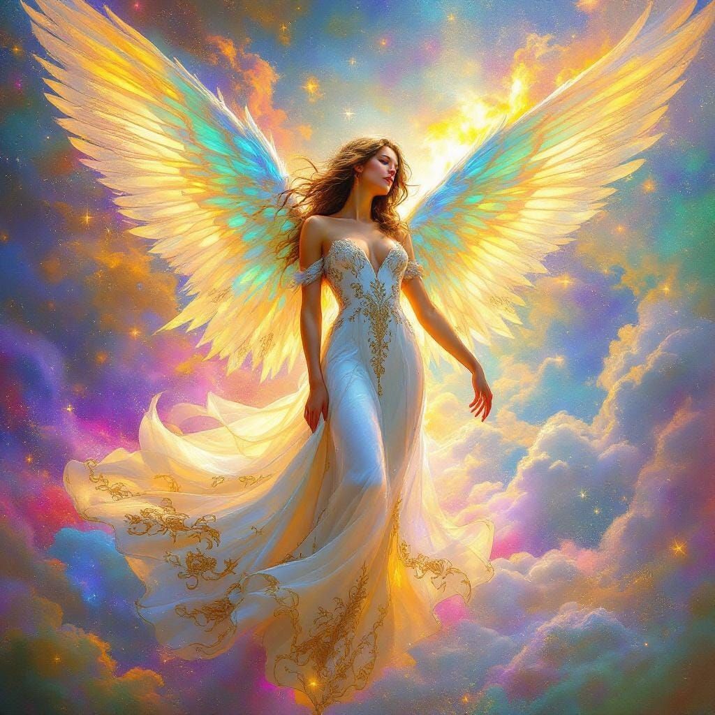 Iridescent Angel in Dreamy Art Nouveau Style