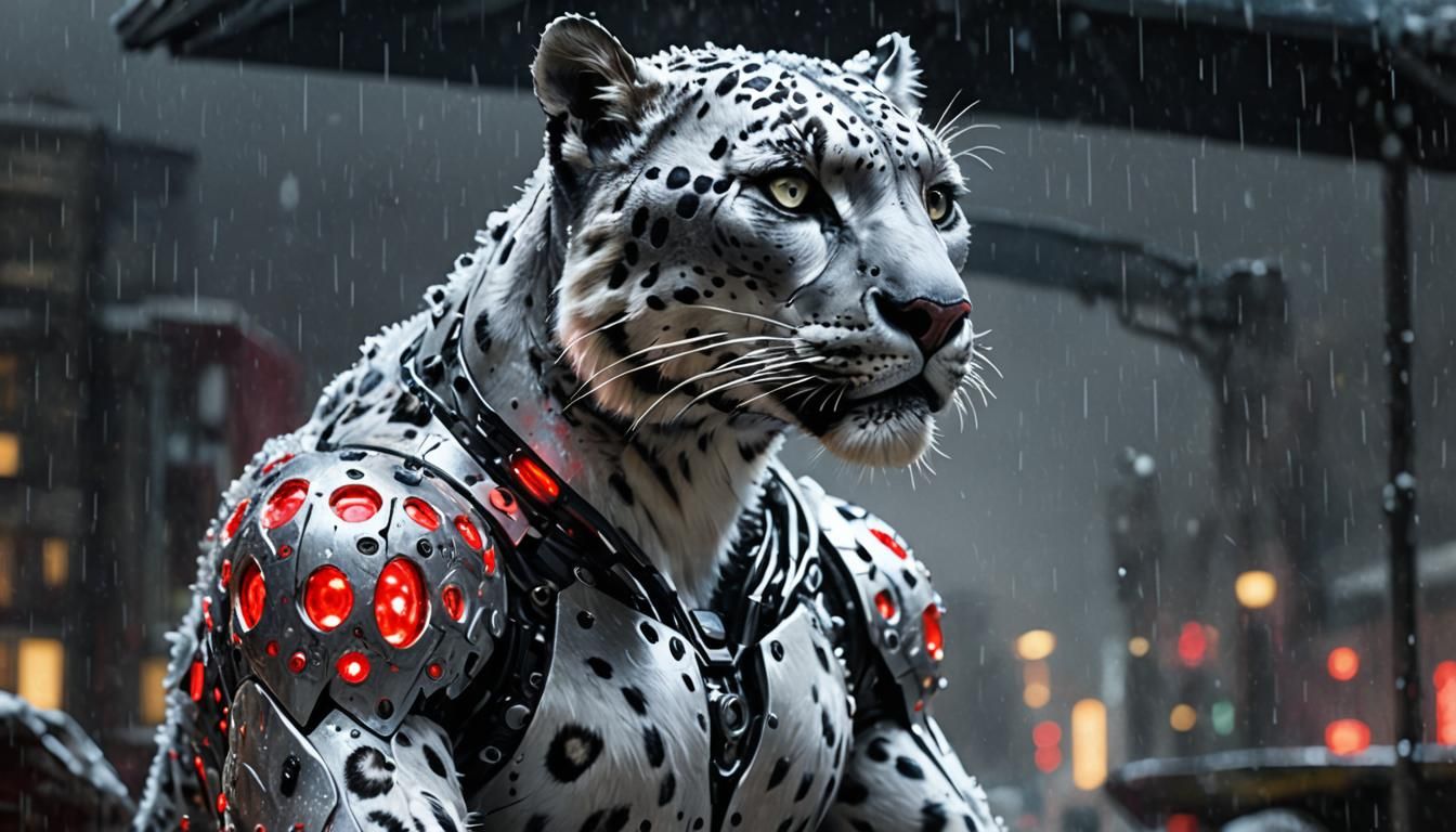 Snow Leopard Cyborg in Biomechanical Style