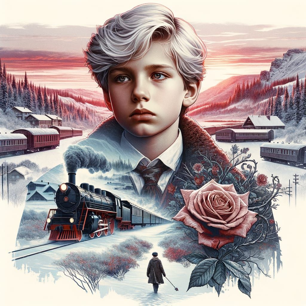 Surreal Portrait of a Young Boy in 1940s Winter Landscape