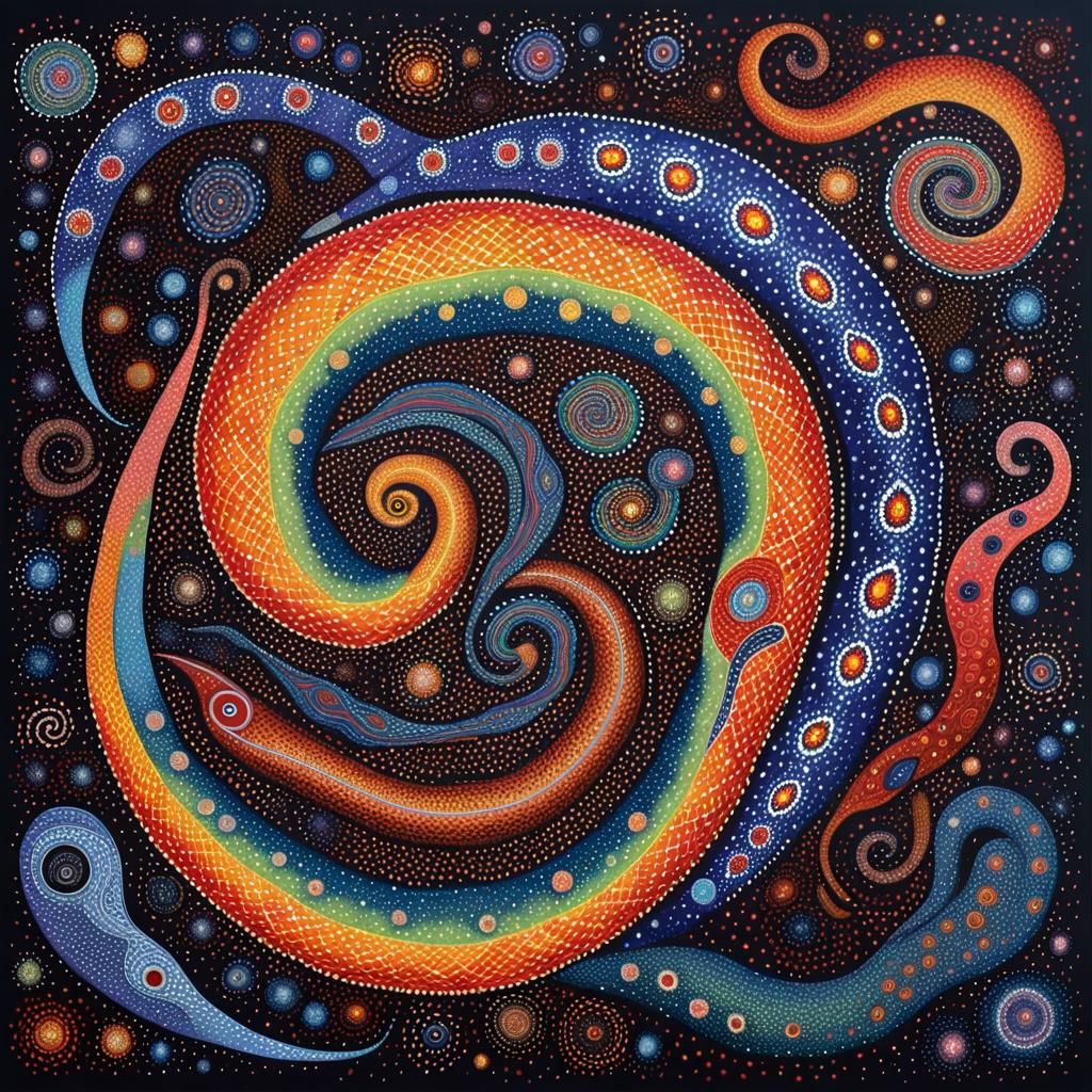 Yingarna Rainbow Serpent in Cosmic Dreamscape