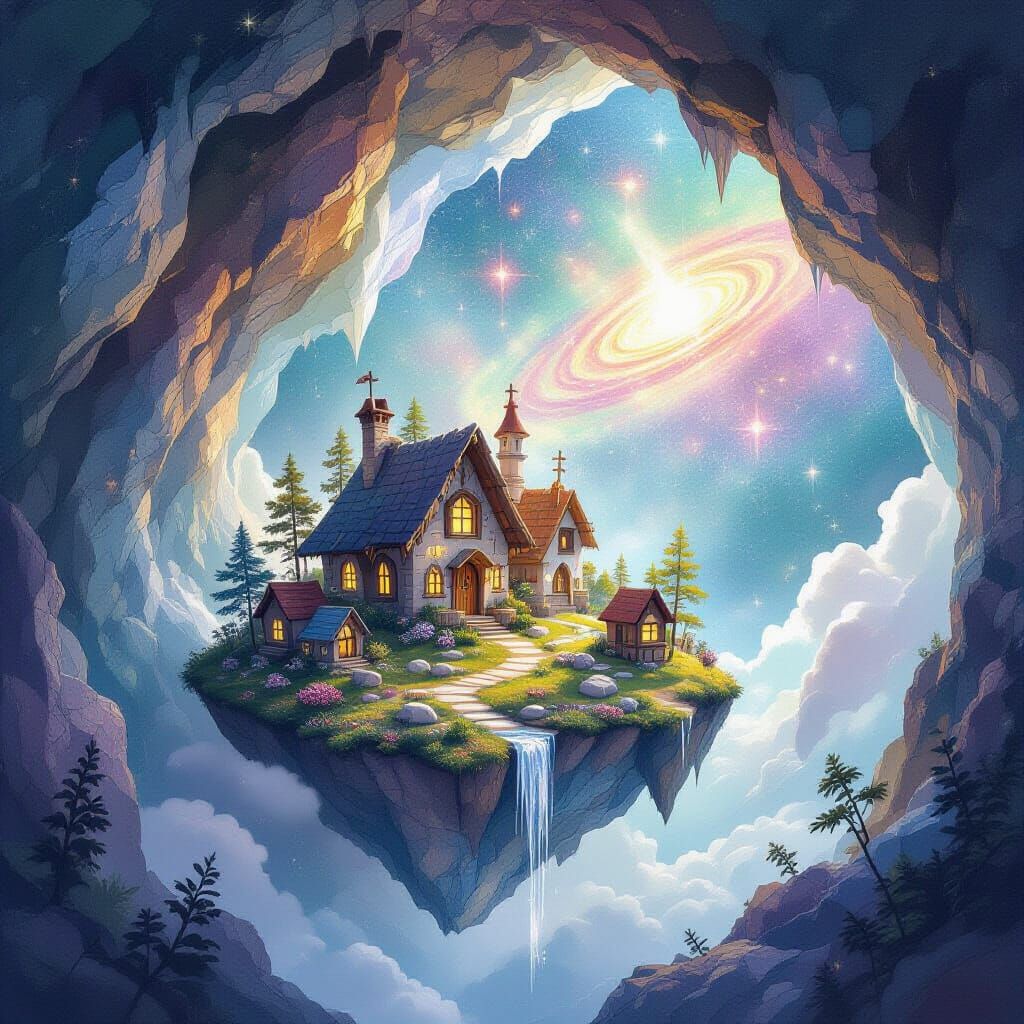 Cosmic Fairy Village in Crystalline Geode