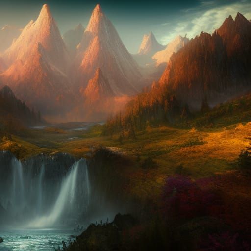 Misty Mountain Landscape in Detailed Matte Painting