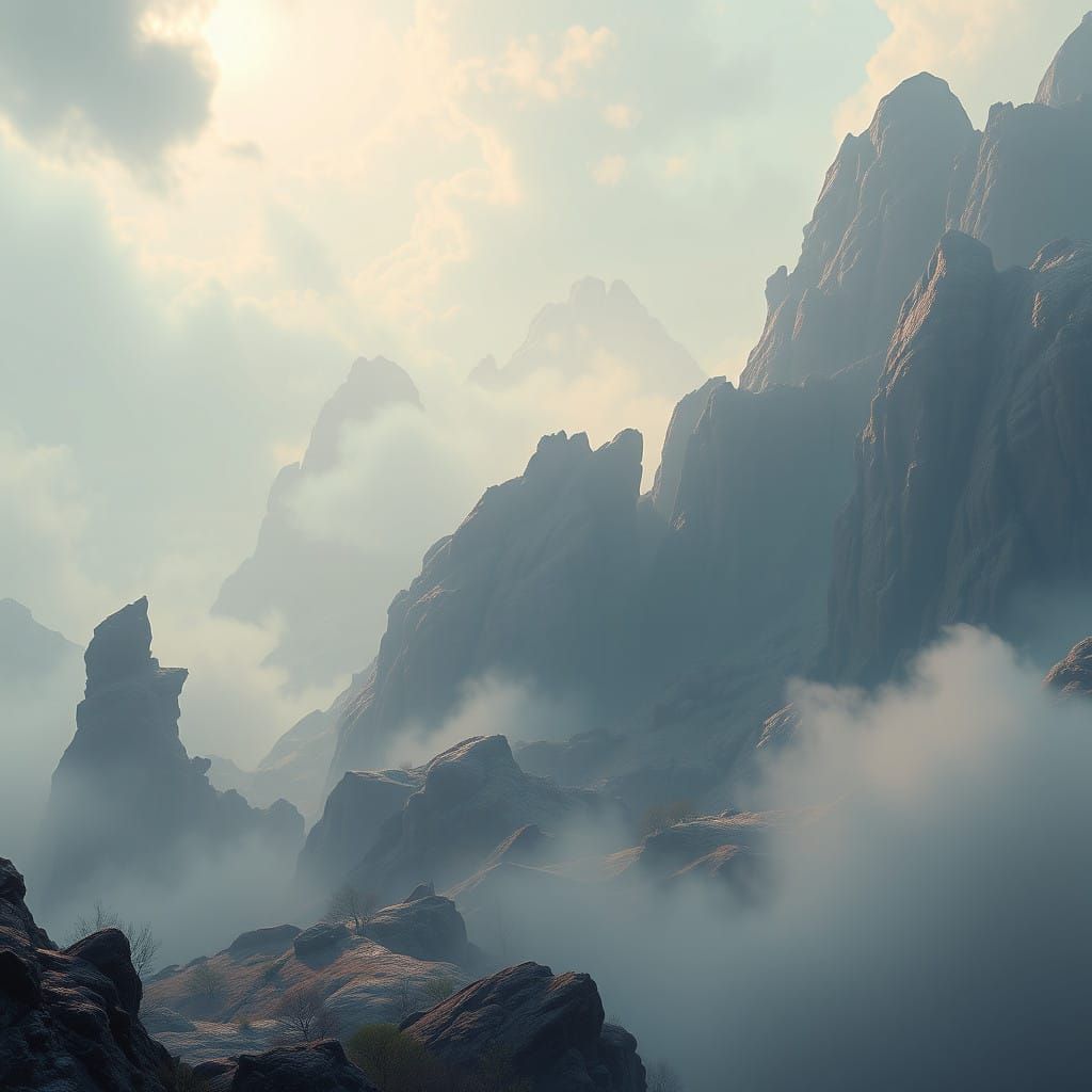 Ethereal Fantasy Landscape in Cyberpunk-Inspired Aesthetic