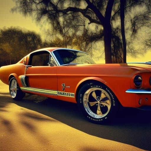 Classic Muscle Car with Pin-Up Model: Photorealistic Advert